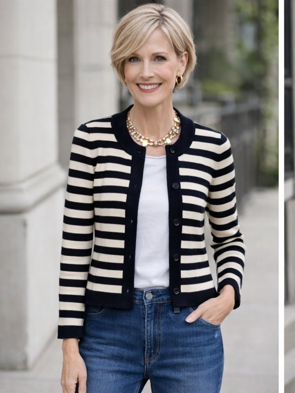 MARELLA Navy and Cream Striped Blazer